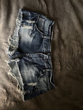 SHEIN Dark Blue Distressed Denim Shorts